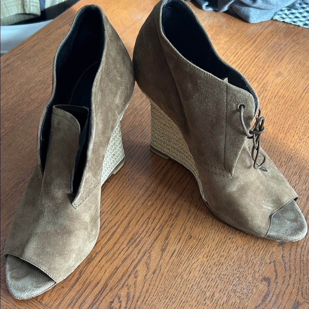 Burberry Brown Wedge Heel Peep Toe Shoes